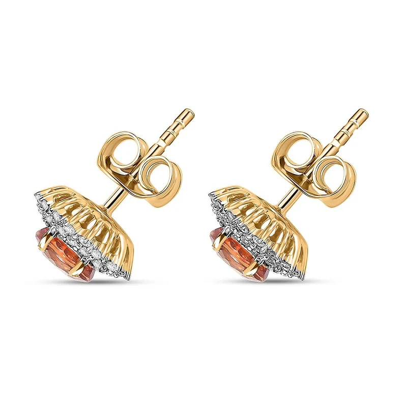 LUXORO zertifizierte und geprüfte AAA Orange Saphir und GH-I2 Diamant florale Halo Ohrringe in 585 Gelbgold - 2,18 ct.