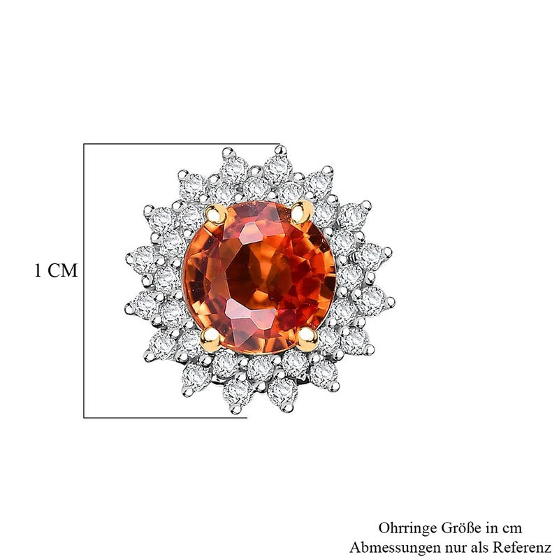 LUXORO zertifizierte und geprüfte AAA Orange Saphir und GH-I2 Diamant florale Halo Ohrringe in 585 Gelbgold - 2,18 ct.