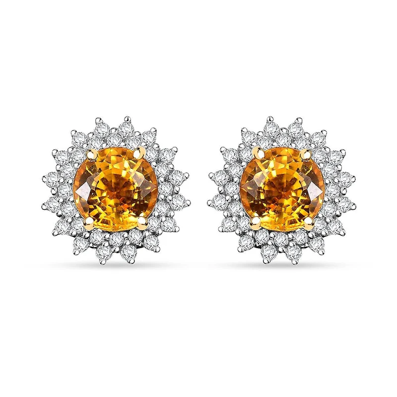 LUXORO zertifizierte und geprüfte AAA Orange Saphir und GH-I2 Diamant florale Halo Ohrringe in 585 Gelbgold - 2,18 ct.