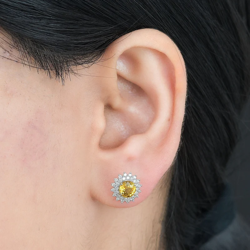 LUXORO zertifizierte und geprüfte AAA Orange Saphir und GH-I2 Diamant florale Halo Ohrringe in 585 Gelbgold - 2,18 ct.