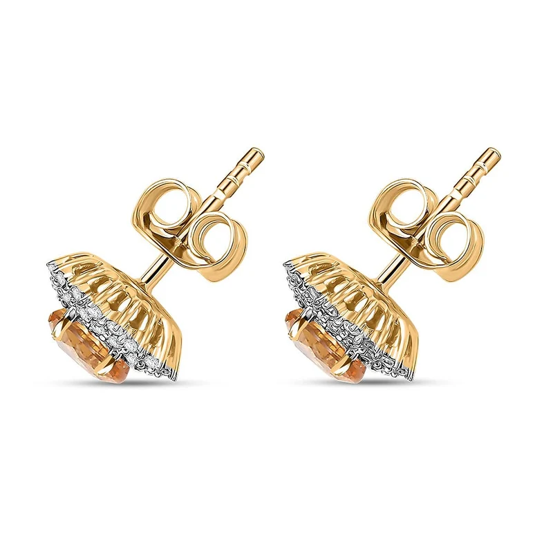 LUXORO zertifizierte und geprüfte AAA Orange Saphir und GH-I2 Diamant florale Halo Ohrringe in 585 Gelbgold - 2,18 ct.