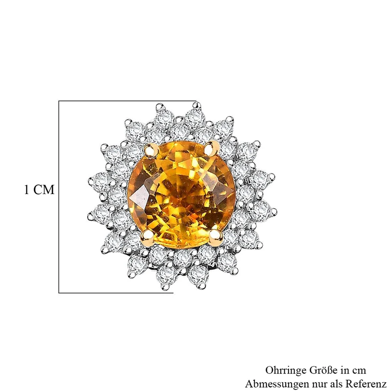 LUXORO zertifizierte und geprüfte AAA Orange Saphir und GH-I2 Diamant florale Halo Ohrringe in 585 Gelbgold - 2,18 ct.