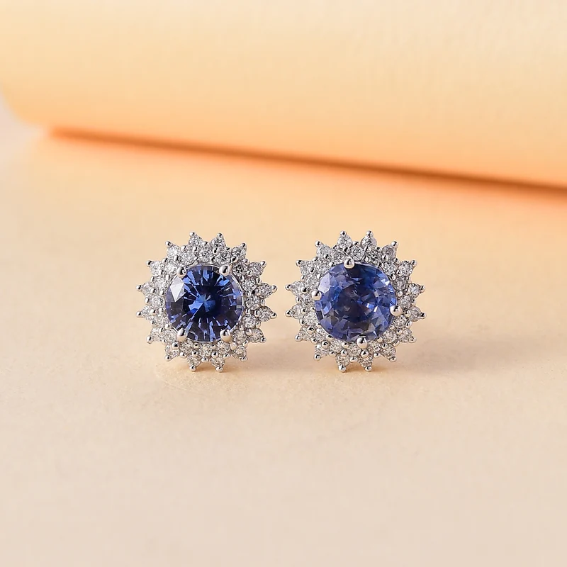 LUXORO zertifizierte und geprüfte AAA Orange Saphir und GH-I2 Diamant florale Halo Ohrringe in 585 Gelbgold - 2,18 ct.