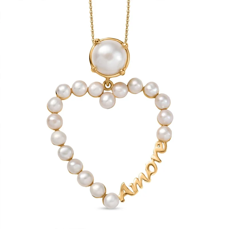 GP Amore Kollektion - Süßwasserperle und blauer Saphir Anhänger mit 45cm Kette, 925 Silber Gelbgold Vermeil