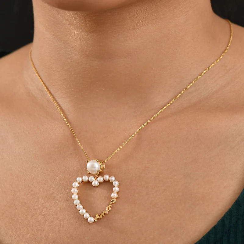 GP Amore Kollektion - Süßwasserperle und blauer Saphir Anhänger mit 45cm Kette, 925 Silber Gelbgold Vermeil