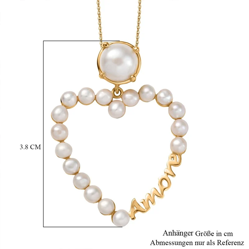 GP Amore Kollektion - Süßwasserperle und blauer Saphir Anhänger mit 45cm Kette, 925 Silber Gelbgold Vermeil