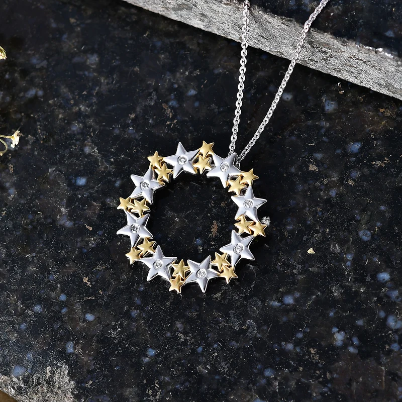 LUXURIANT DIAMOND - Lab Grown Diamant SI-GH Schmuckset ca. 50 cm 925 Silber Rhodiniert, 925 Silber Rhodiniert und 750 Gelbgold Vermeil ca. 0.06 ct