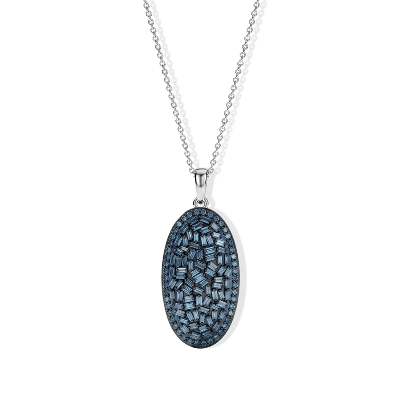 D'Joy Blauer Diamant (IR) Anhänger mit Kette, ca. 50 cm 925 Silber Rhodiniert ca. 0.97 ct