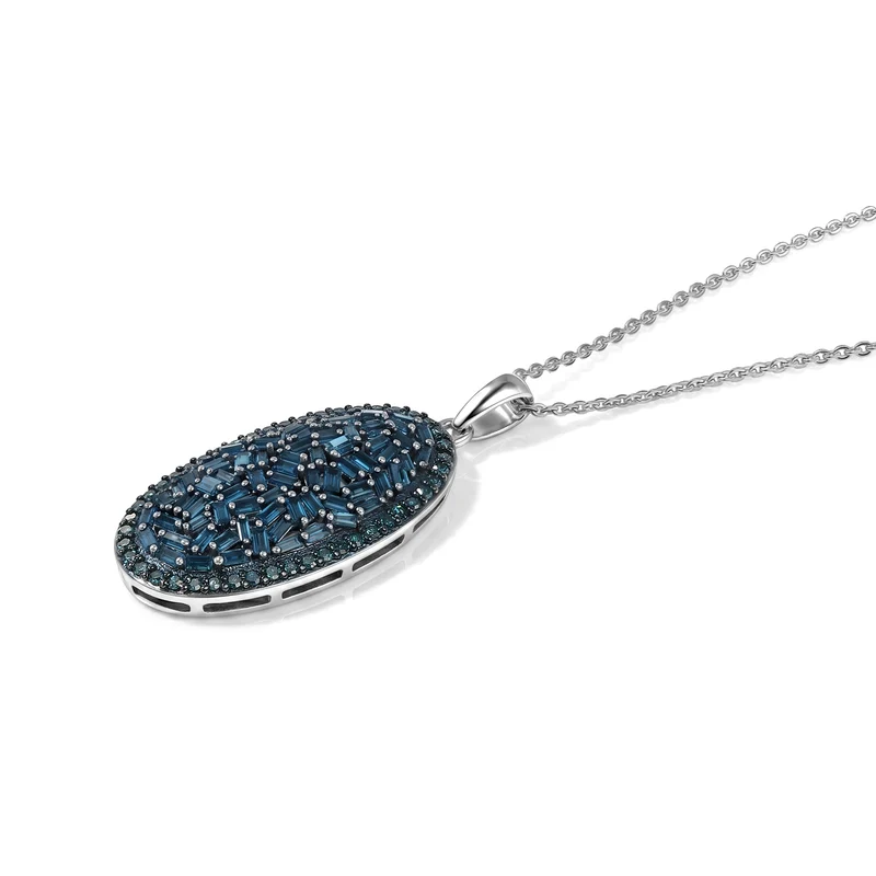 D'Joy Blauer Diamant (IR) Anhänger mit Kette, ca. 50 cm 925 Silber Rhodiniert ca. 0.97 ct