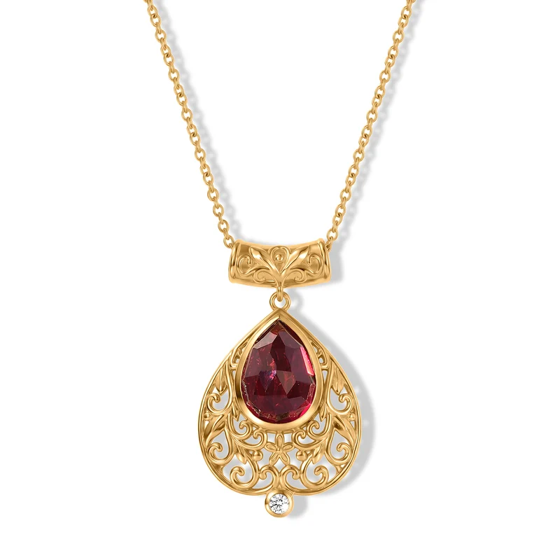 EVER TRUE AAA Lab Grown Rubin, Weißer Zirkon Anhänger mit Kette, ca. 50 cm ca. 8.90 ct