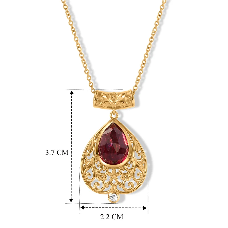 EVER TRUE AAA Lab Grown Rubin, Weißer Zirkon Anhänger mit Kette, ca. 50 cm ca. 8.90 ct