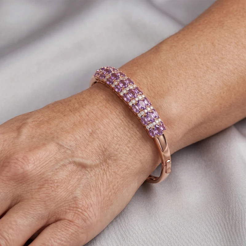EverTrue Rose De France Amethyst und Zirkon 19cm Half-Eternity-Armreif, Messing rosévergoldet - 8,95 ct.