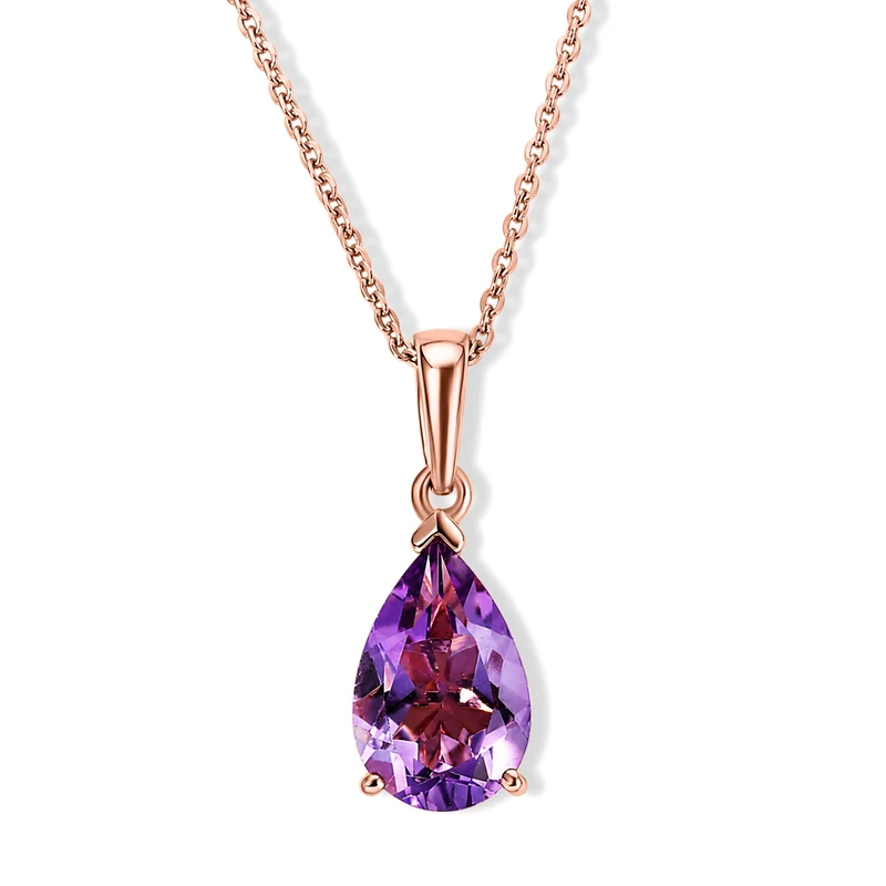 D'Joy Rose De France Amethyst Solitär Anhänger mit 50cm Kette, 925 Silber rosévergoldet - 2,53 ct.