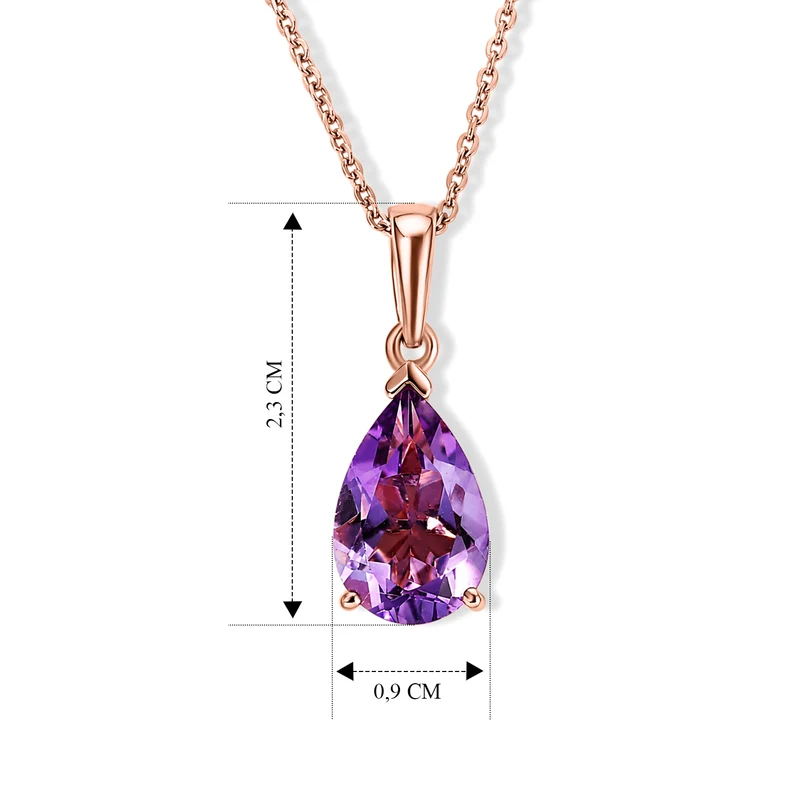 D'Joy Rose De France Amethyst Solitär Anhänger mit 50cm Kette, 925 Silber rosévergoldet - 2,53 ct.