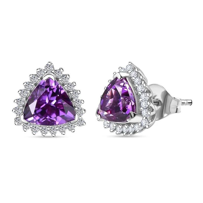 LUXURIANT(10-15 Werktage Lieferzeit) 3,27 ct. AGI zertifizierte AAA Labor Lila Saphir und Labor Diamant Ohrringe in 417 Weißgold