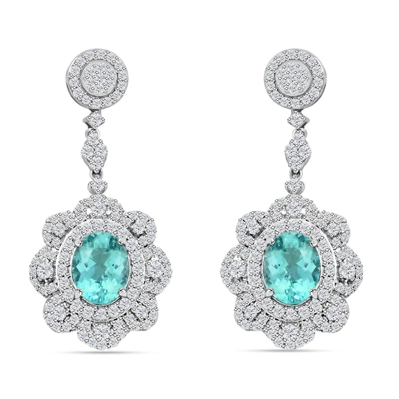 CHAIRMAN VAULT COLLECTION - AAAA Paraiba Turmalin, Weißer Diamant AGI zertifiziert Ohrringe,zertifiziert und geprüft, 950 Platin (10-15 Werktage Lieferzeit) ca. 5.51 ct
