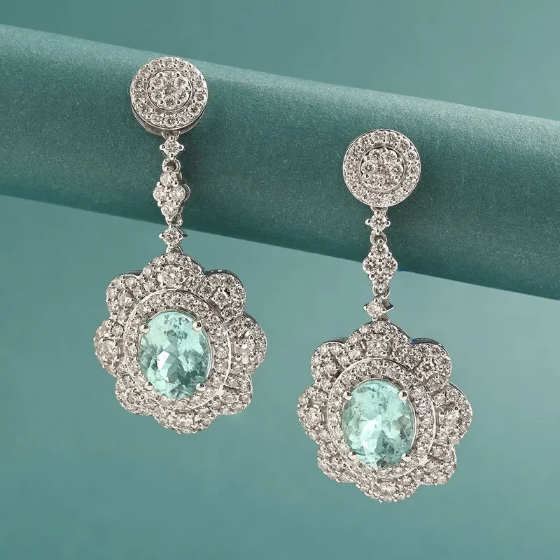 CHAIRMAN VAULT COLLECTION - AAAA Paraiba Turmalin, Weißer Diamant AGI zertifiziert Ohrringe,zertifiziert und geprüft, 950 Platin (10-15 Werktage Lieferzeit) ca. 5.51 ct