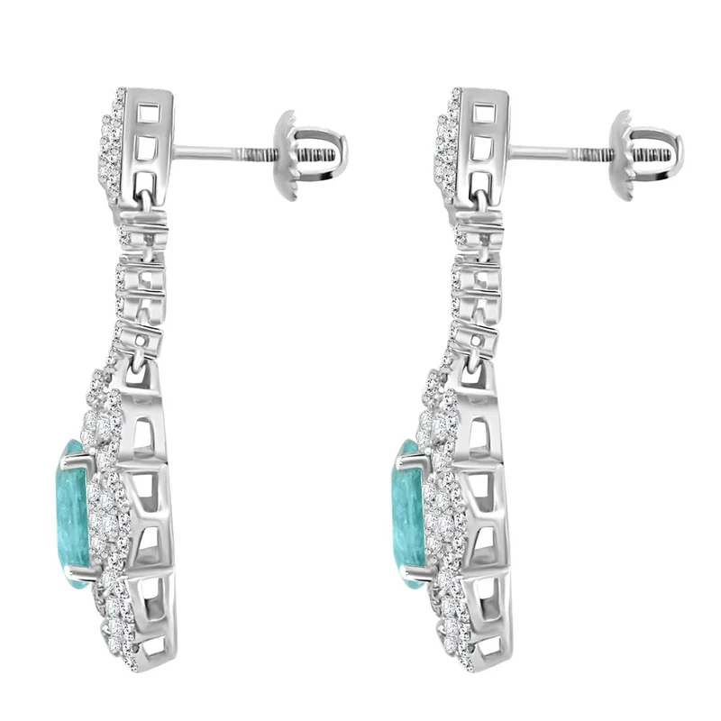 CHAIRMAN VAULT COLLECTION - AAAA Paraiba Turmalin, Weißer Diamant AGI zertifiziert Ohrringe,zertifiziert und geprüft, 950 Platin (10-15 Werktage Lieferzeit) ca. 5.51 ct
