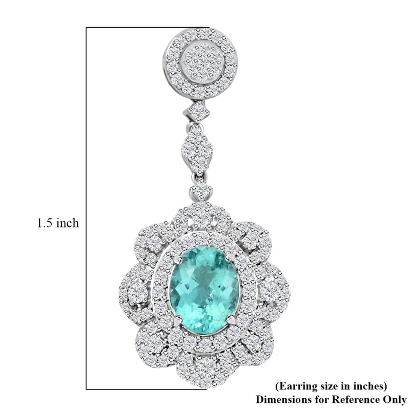 CHAIRMAN VAULT COLLECTION - AAAA Paraiba Turmalin, Weißer Diamant AGI zertifiziert Ohrringe,zertifiziert und geprüft, 950 Platin (10-15 Werktage Lieferzeit) ca. 5.51 ct
