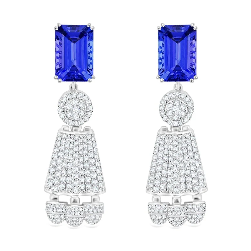 CHAIRMAN VAULT COLLECTION - AAAA Tansanit, Weißer Diamant AGI zertifiziert Ohrringe, zertifiziert und geprüft, 950 Platin (10-15 Werktage Lieferzeit) ca. 25.47 ct