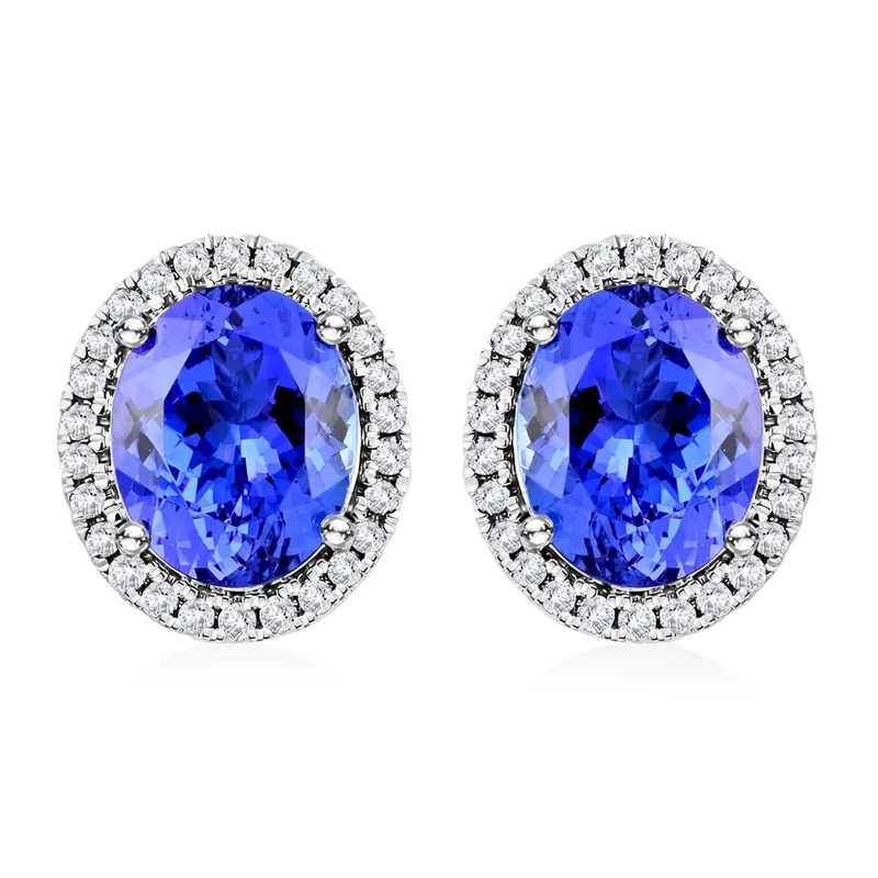 LUXORO AAA Tansanit, Weißer Diamant AGI zertifiziert Ohrringe 585 Gold (10-15 Werktage Lieferzeit) ca. 3.75 ct