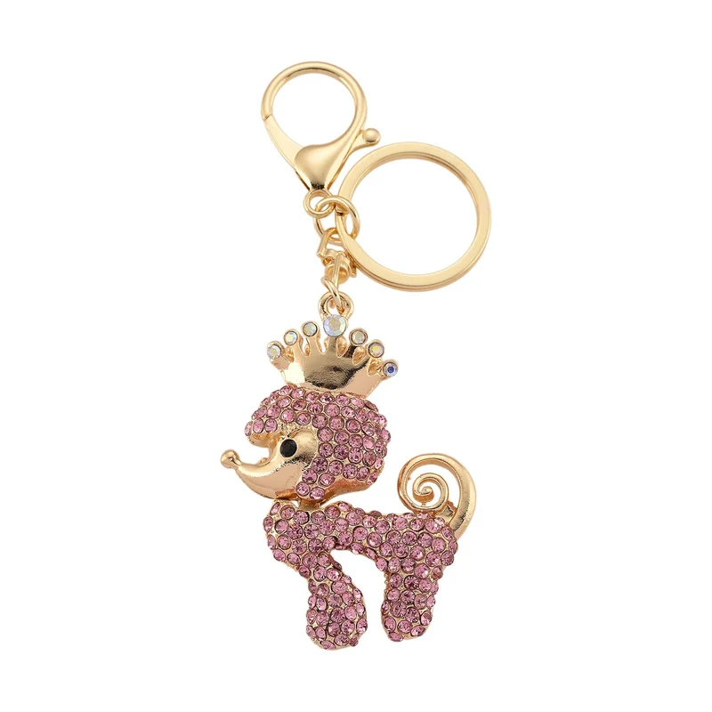 3er-Set emaillierte rosa, schwarze und eiße Kristall-Schlüsselanhänger mit gekröntem Pudel, Herz und Hummer, Legierung in Gelbgold