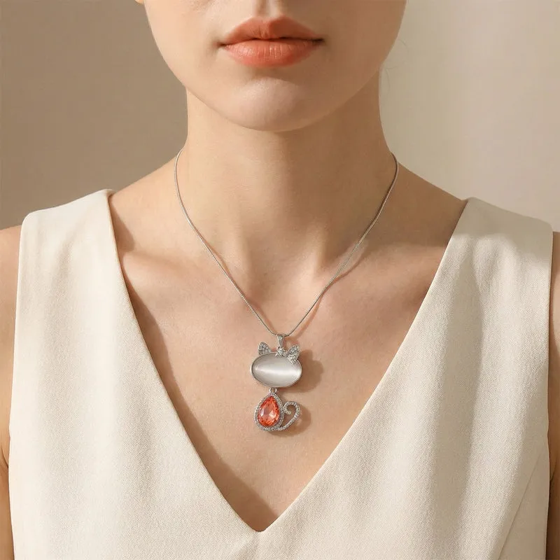 Erstellt weißes Katzenaugen, Rosa Kristall Anhänger mit Kette ca. 63.5 cm + 5 cm Extender
