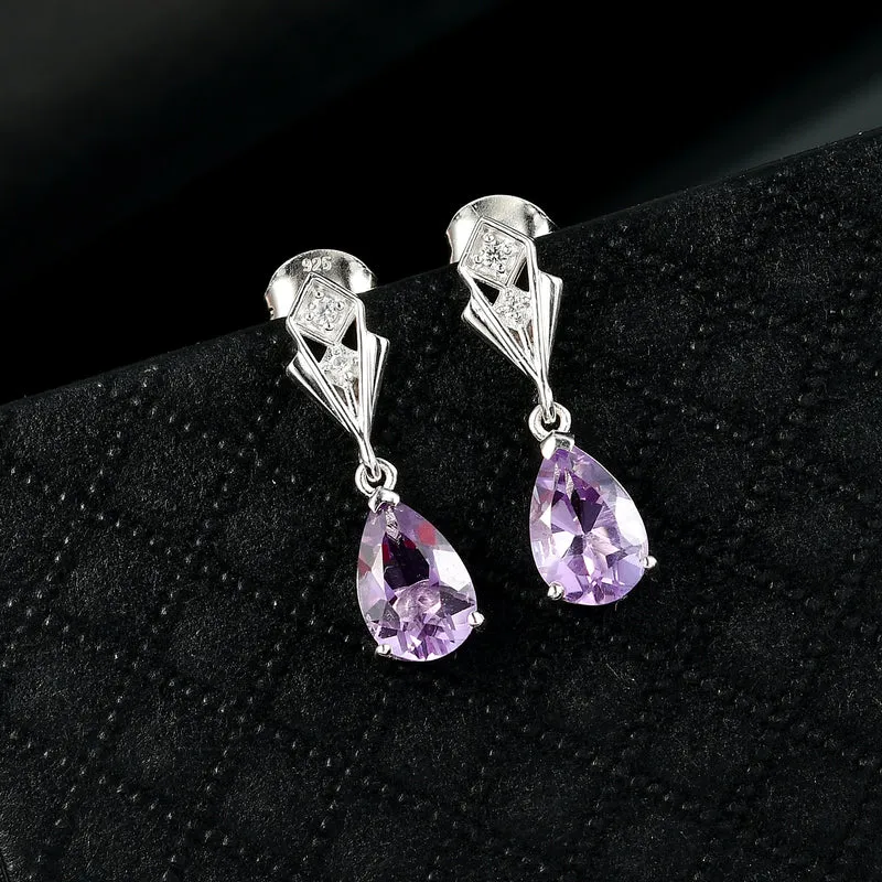 Zeitlose Art Kollektion - AA Rose De France Amethyst, Weißer Zirkon Ohrringe 925 Silber platiniert ca. 2.39 ct
