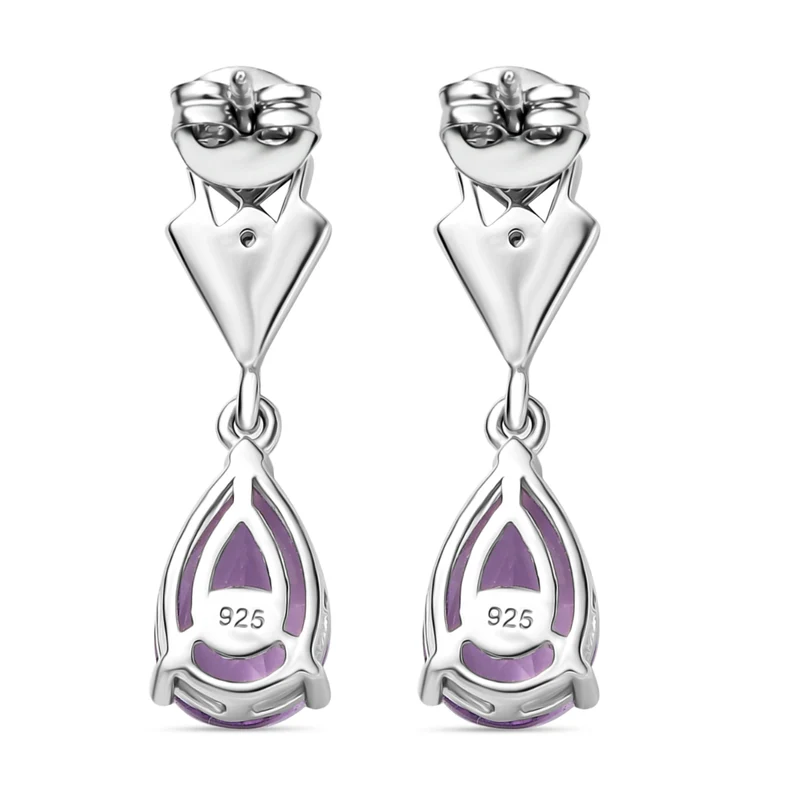 Zeitlose Art Kollektion - AA Rose De France Amethyst, Weißer Zirkon Ohrringe 925 Silber platiniert ca. 2.39 ct