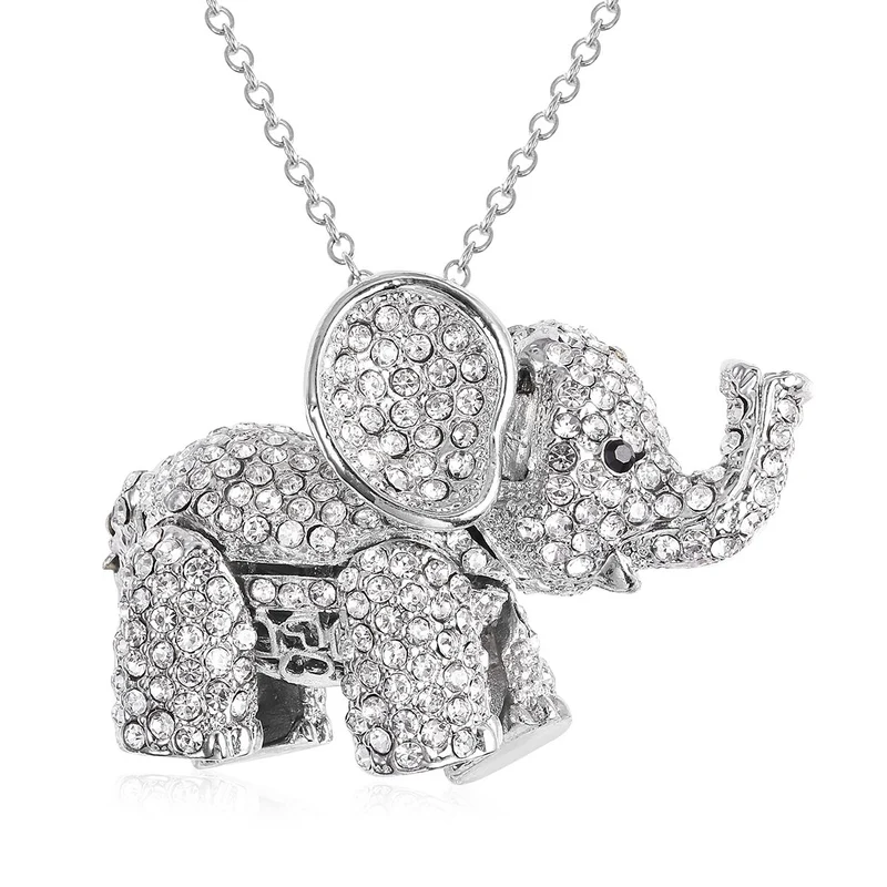 Kristall Elefant-Anhänger mit Kette, ca. 60 cm, Silberfarben