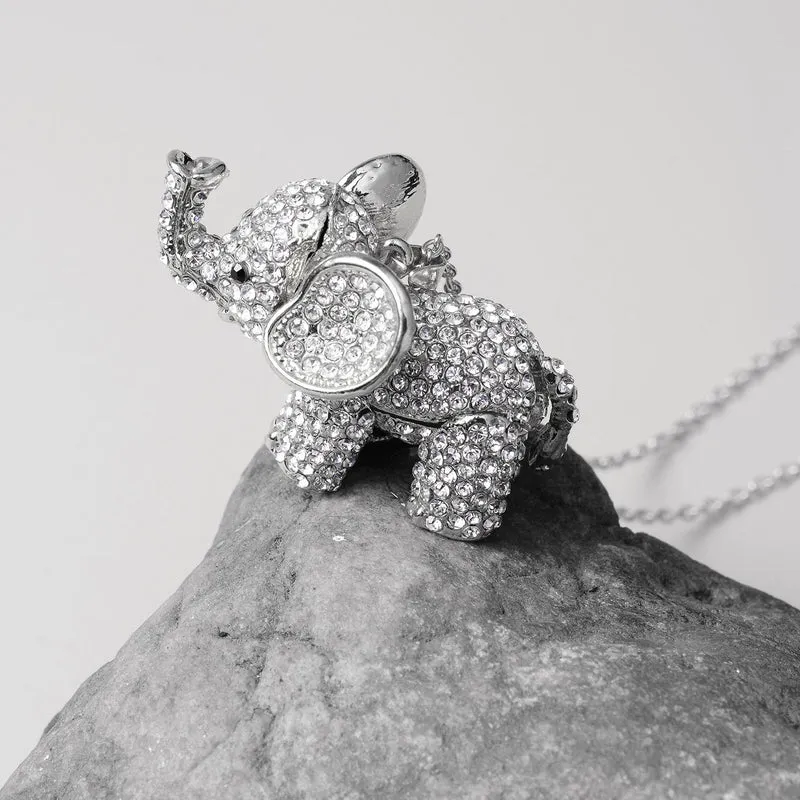 Kristall Elefant-Anhänger mit Kette, ca. 60 cm, Silberfarben
