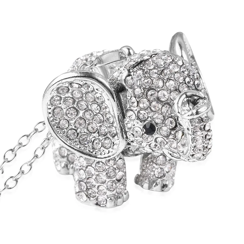 Kristall Elefant-Anhänger mit Kette, ca. 60 cm, Silberfarben