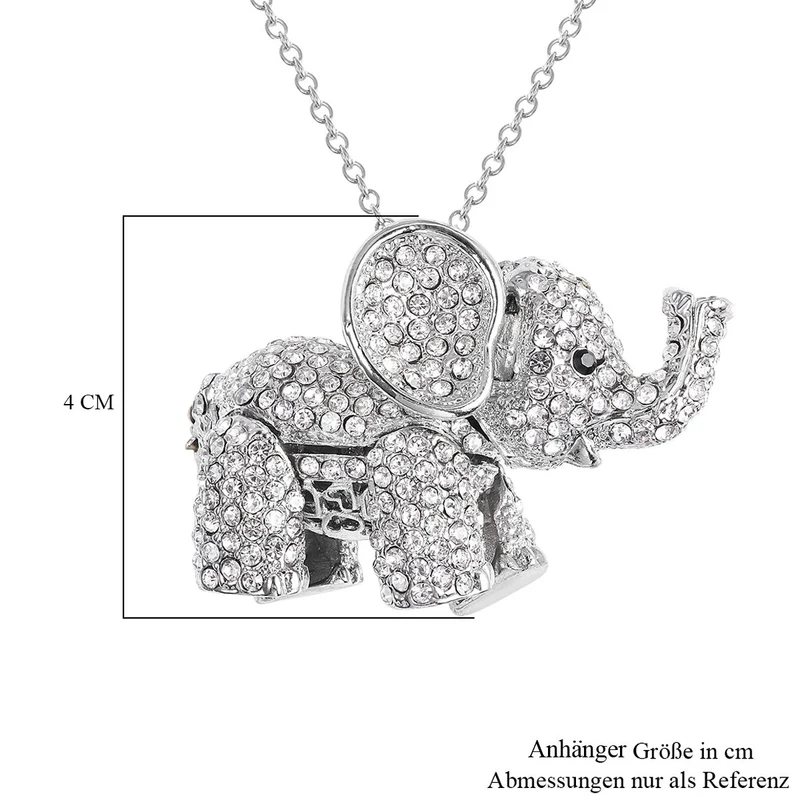 Kristall Elefant-Anhänger mit Kette, ca. 60 cm, Silberfarben