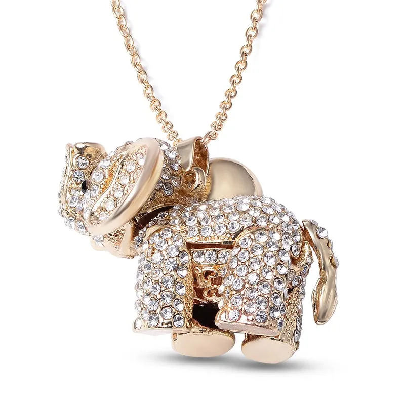 Kristall Elefant-Anhänger mit Kette, ca. 60 cm, Silberfarben