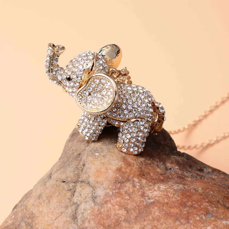 Kristall Elefant-Anhänger mit Kette, ca. 60 cm, Silberfarben