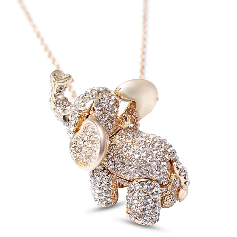 Kristall Elefant-Anhänger mit Kette, ca. 60 cm, Silberfarben