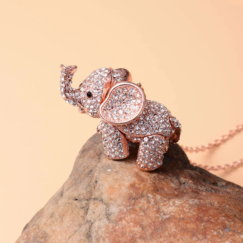 Kristall Elefant-Anhänger mit Kette, ca. 60 cm, Silberfarben