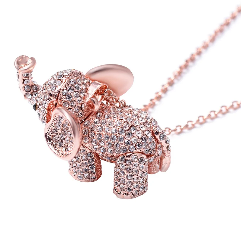 Kristall Elefant-Anhänger mit Kette, ca. 60 cm, Silberfarben