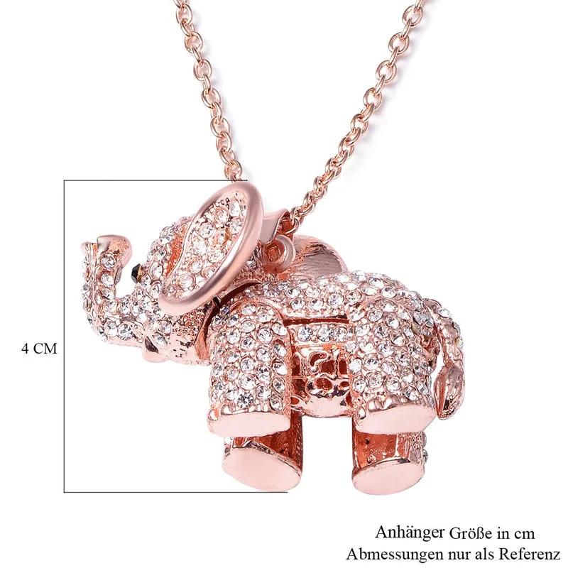 Kristall Elefant-Anhänger mit Kette, ca. 60 cm, Silberfarben