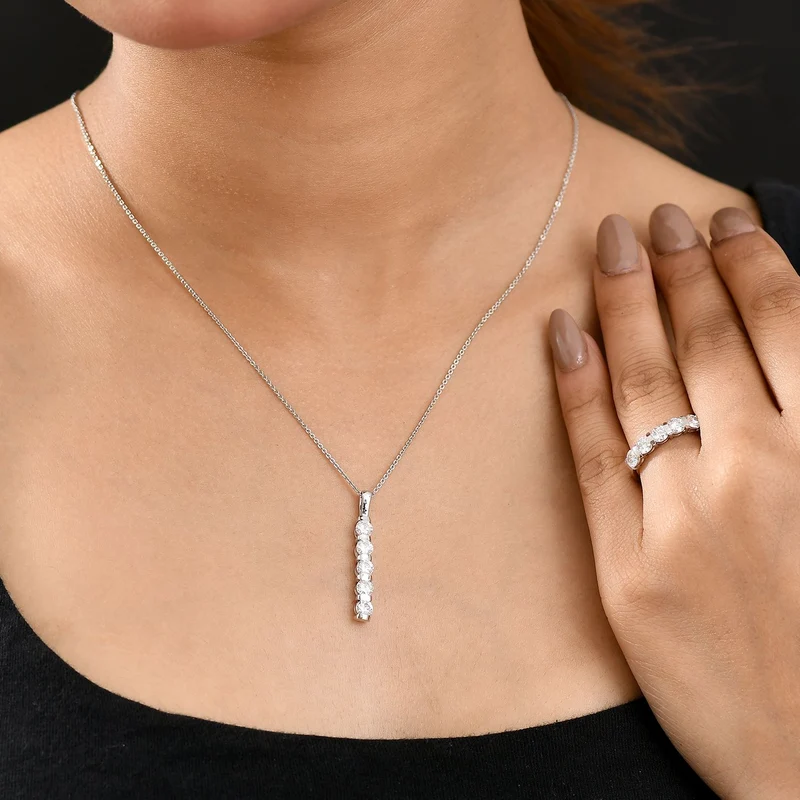 2er Set - Moissanit Anhänger und Ring, 925 Silber vergoldet, Größe (20.00), ca. 2,26 ct.