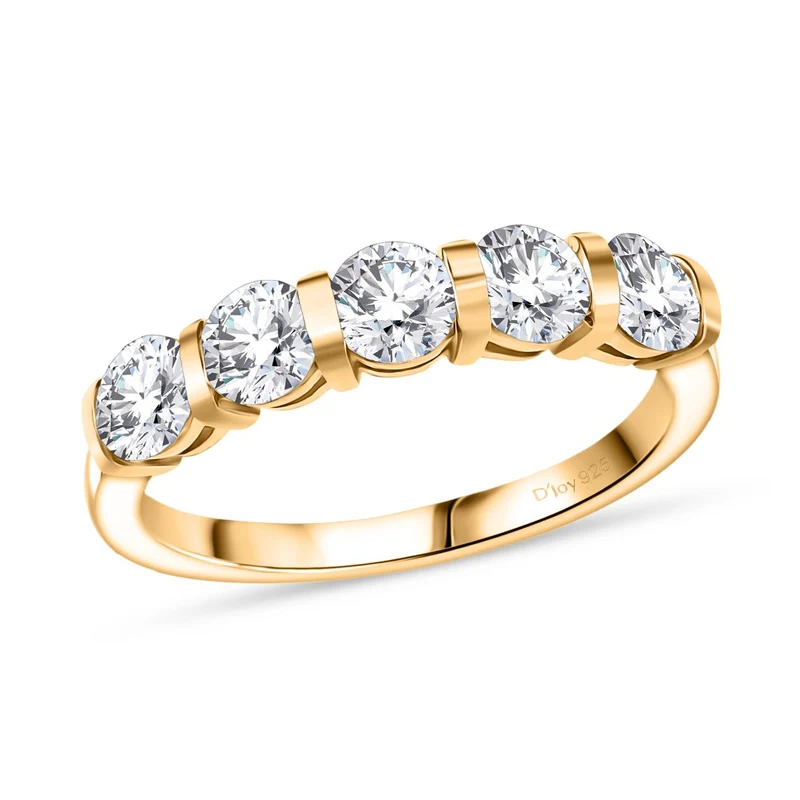 2er Set - Moissanit Anhänger und Ring, 925 Silber vergoldet, Größe (20.00), ca. 2,26 ct.