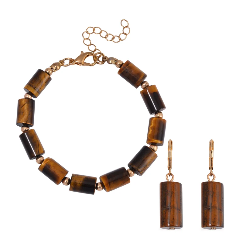Gelbes Tigerauge Schmuckset Legierung Standard gelb vergoldet ca. 91,40 ct.