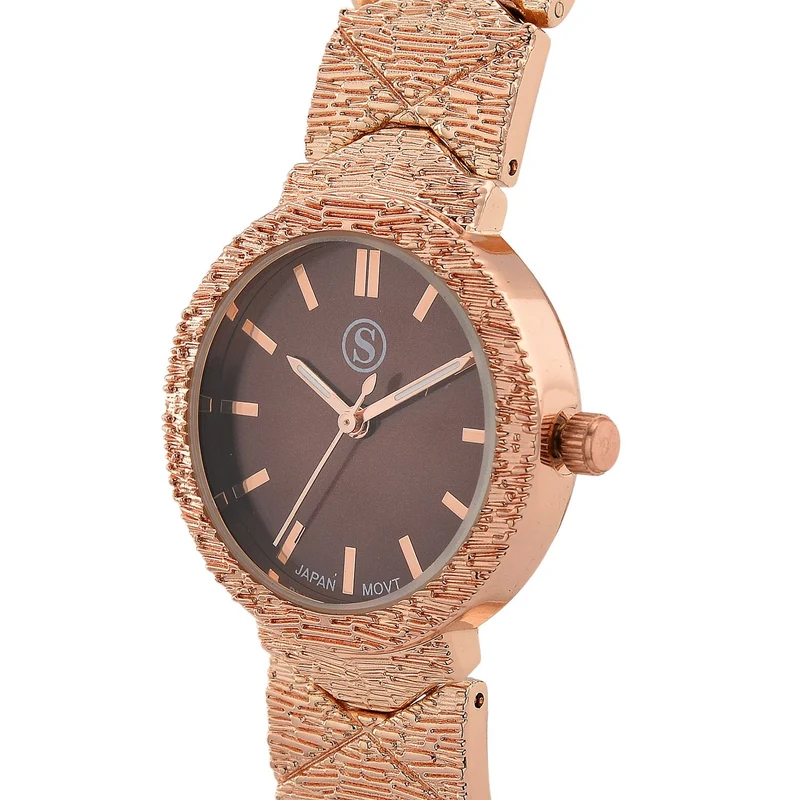 STRADA - Japanisches Uhrwerk, Burgunder Zifferblatt mit goldplattiertem Alloy Armband, 20 cm