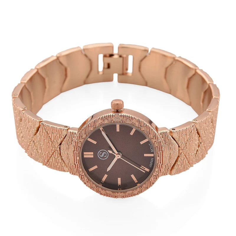 STRADA - Japanisches Uhrwerk, Burgunder Zifferblatt mit goldplattiertem Alloy Armband, 20 cm