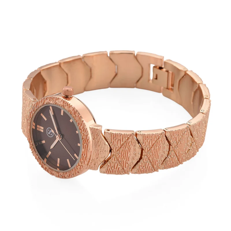 STRADA - Japanisches Uhrwerk, Burgunder Zifferblatt mit goldplattiertem Alloy Armband, 20 cm