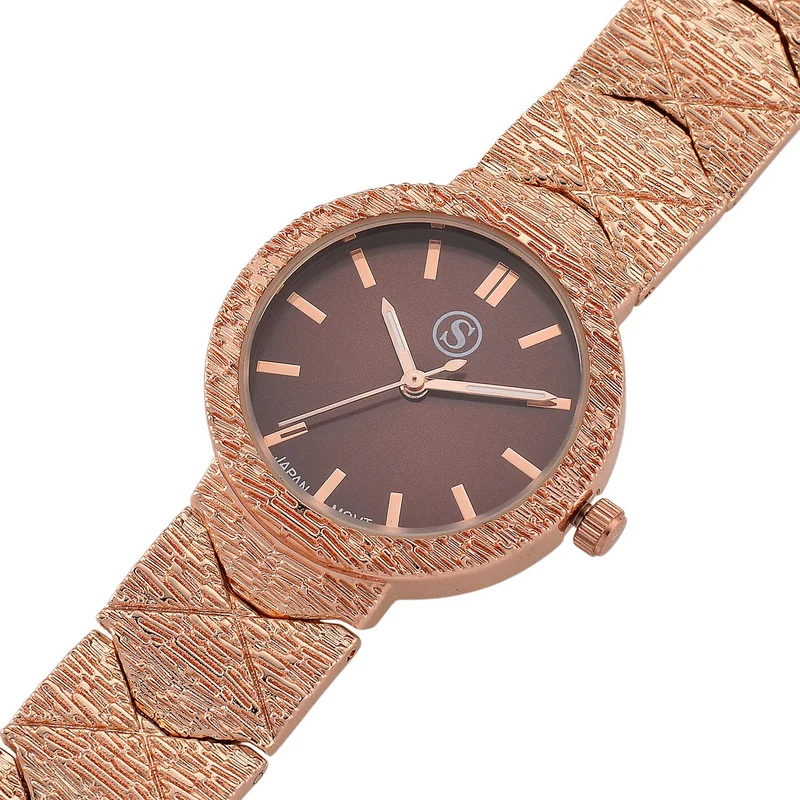 STRADA - Japanisches Uhrwerk, Burgunder Zifferblatt mit goldplattiertem Alloy Armband, 20 cm