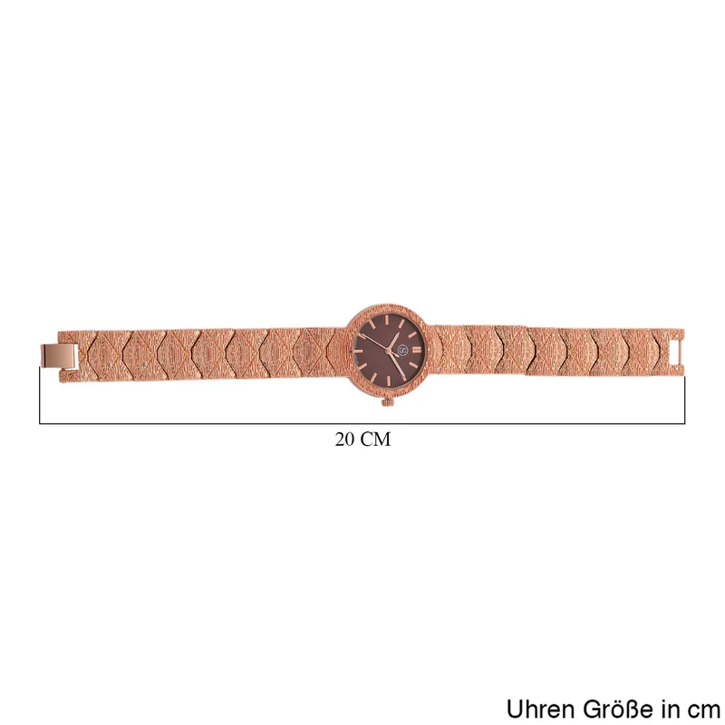 STRADA - Japanisches Uhrwerk, Burgunder Zifferblatt mit goldplattiertem Alloy Armband, 20 cm