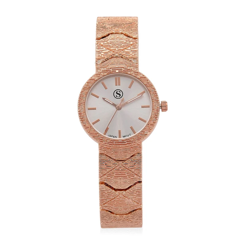 STRADA - Japanisches Uhrwerk, Burgunder Zifferblatt mit goldplattiertem Alloy Armband, 20 cm