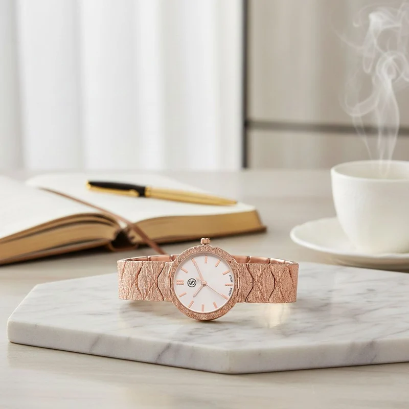 STRADA - Japanisches Uhrwerk, Burgunder Zifferblatt mit goldplattiertem Alloy Armband, 20 cm