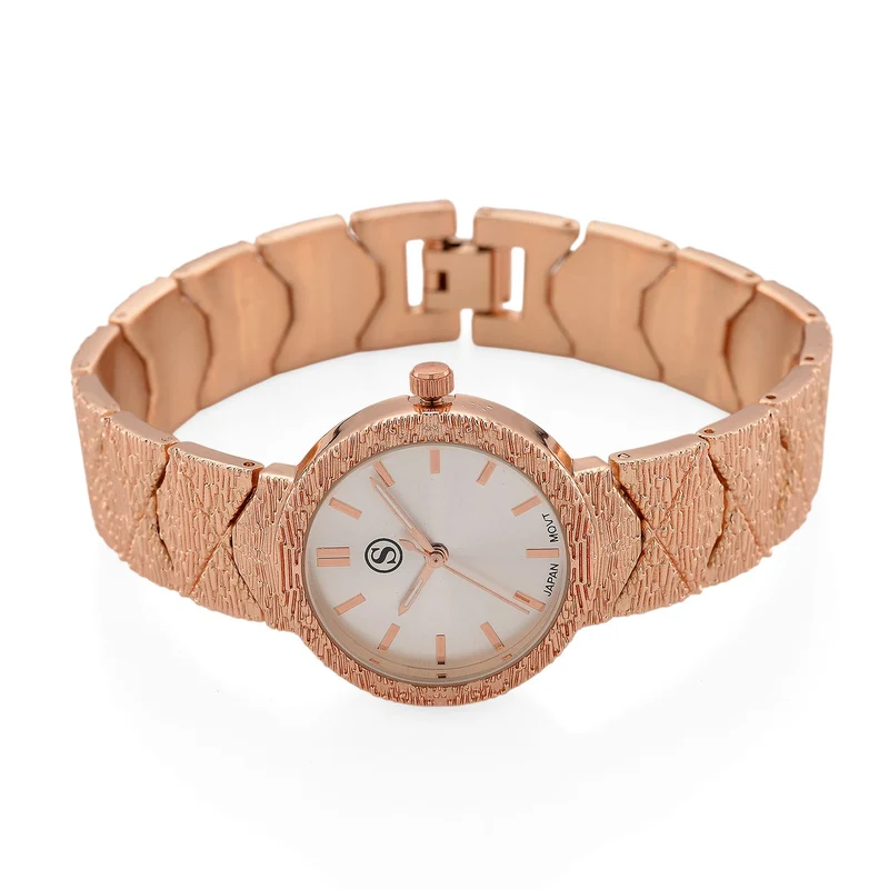 STRADA - Japanisches Uhrwerk, Burgunder Zifferblatt mit goldplattiertem Alloy Armband, 20 cm